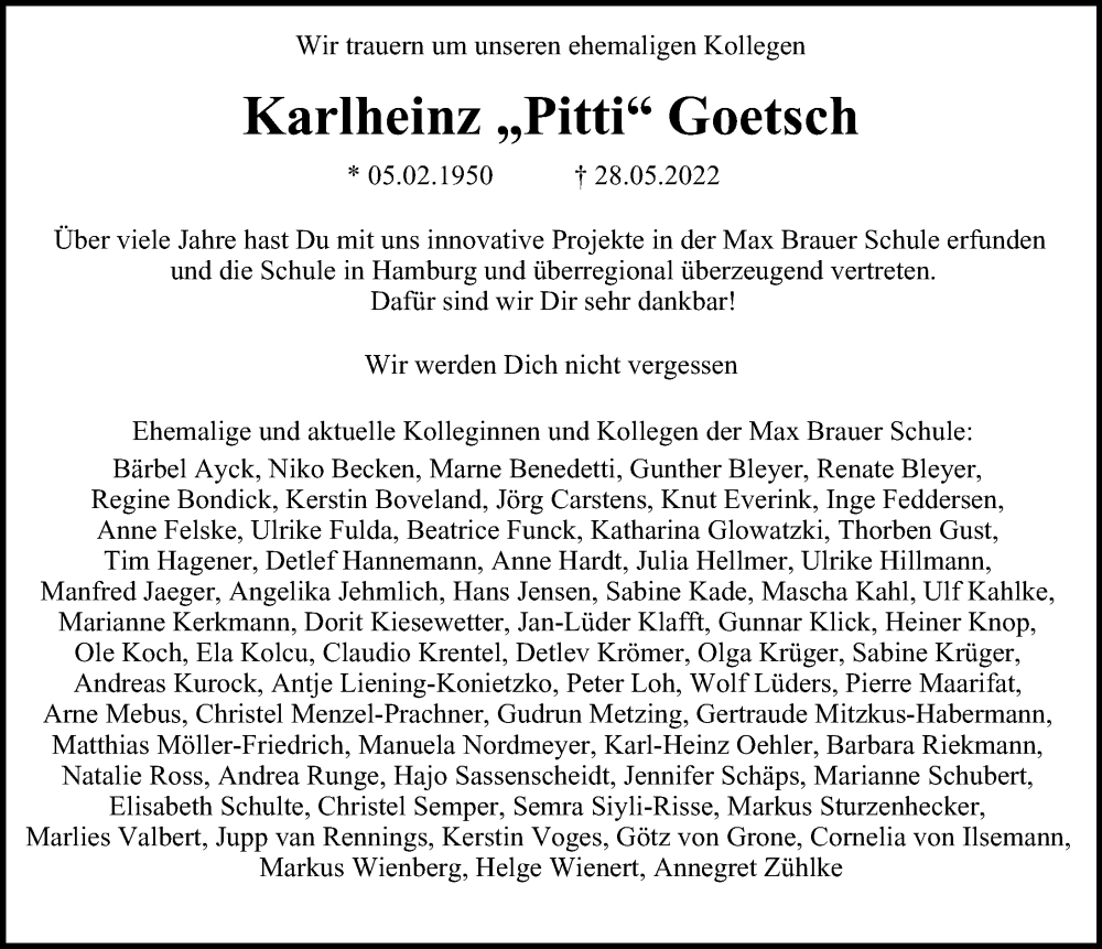  Traueranzeige für Karlheinz Goetsch vom 11.06.2022 aus Hamburger Abendblatt