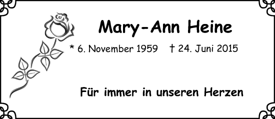 Traueranzeige von Mary-Ann Heine von Glinder Zeitung