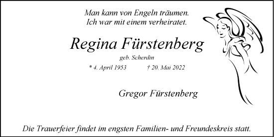 Traueranzeige von Regina Fürstenberg von Hamburger Abendblatt