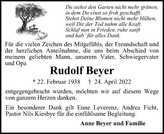 Traueranzeige von Rudolf Beyer von Bergedorfer Zeitung