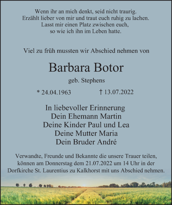 Traueranzeige von Barbara Botor von Hamburger Abendblatt