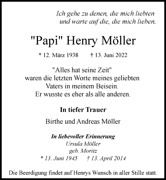 Traueranzeige von Henry Möller von Hamburger Abendblatt