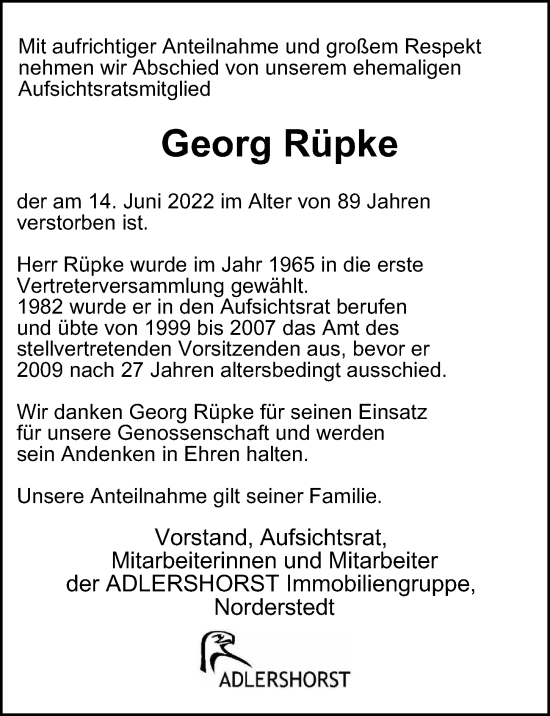 Traueranzeige von Georg Rüpke von Hamburger Abendblatt