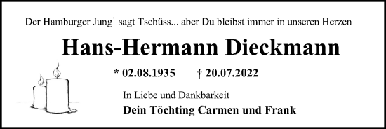 Traueranzeige von Hans-Hermann Dieckmann von Hamburger Abendblatt