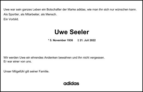 Traueranzeige von Uwe Seeler von Hamburger Abendblatt