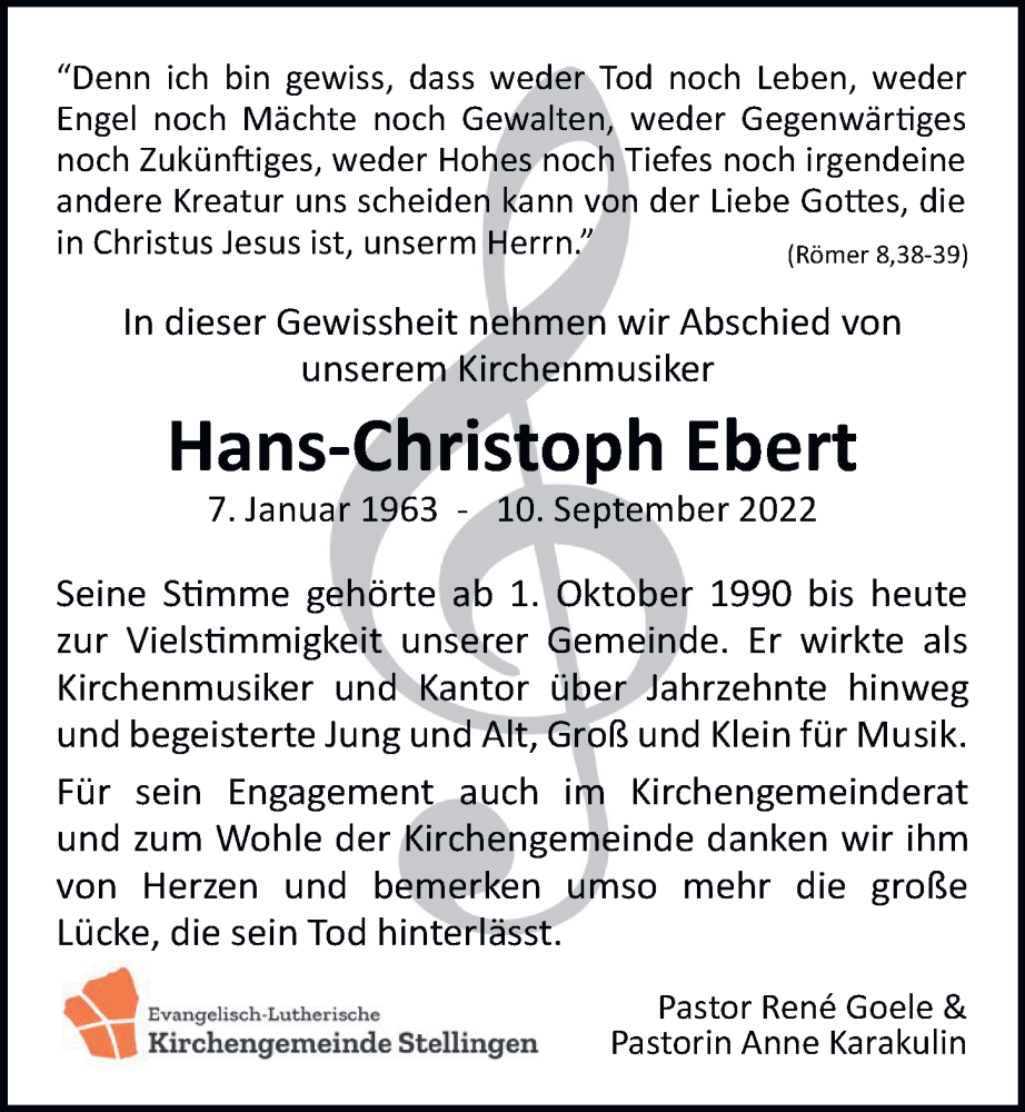  Traueranzeige für Hans-Christoph Ebert vom 01.10.2022 aus Hamburger Abendblatt