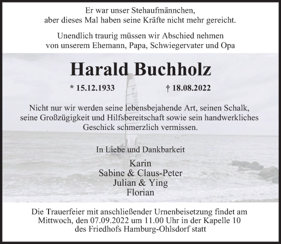 Traueranzeige von Harald Buchholz von Hamburger Abendblatt