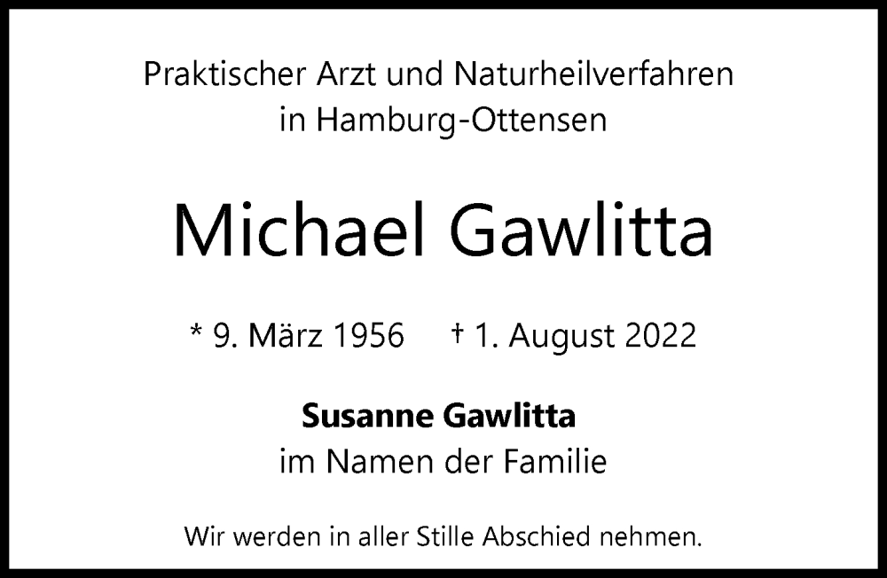  Traueranzeige für Michael Gawlitta vom 03.09.2022 aus Hamburger Abendblatt