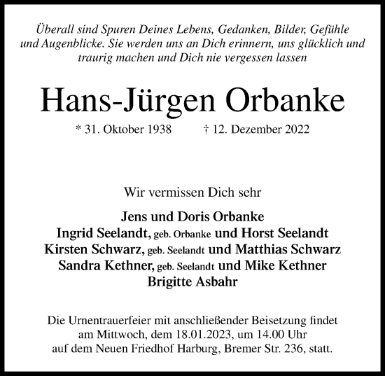 Traueranzeige von Hans-Jürgen Orbanke von Hamburger Abendblatt