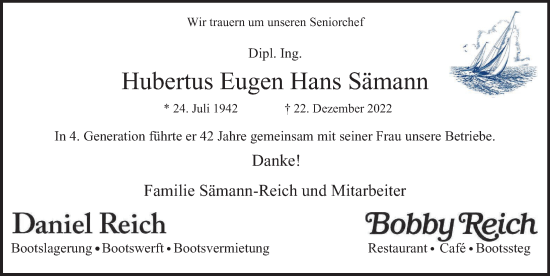 Traueranzeige von Hubertus Eugen Hans Sämann von Hamburger Abendblatt