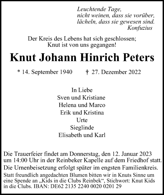 Traueranzeige von Knut Johann Hinrich Peters von Bille Wochenblatt, Bergedorfer Zeitung