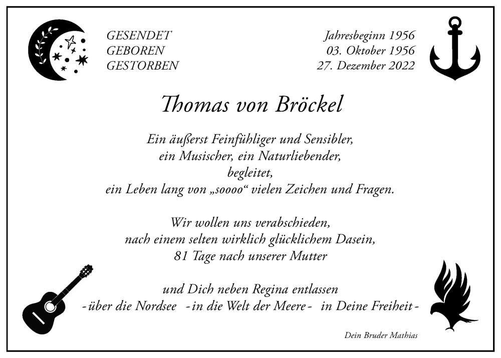  Traueranzeige für Thomas von Bröckel vom 18.01.2023 aus Glinder Zeitung