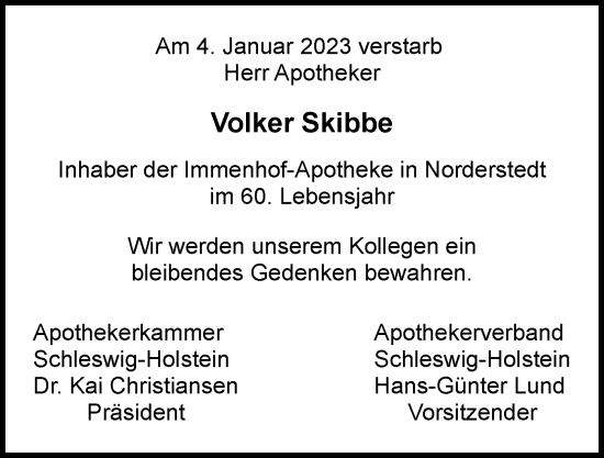 Traueranzeige von Volker Skibbe von HA Regio Norderstedt