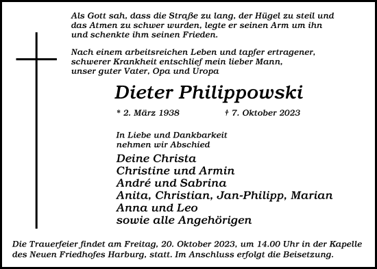 Traueranzeige von Dieter Philippowski 