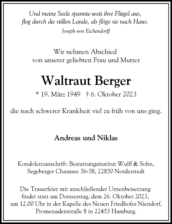 Traueranzeige von Waltraut Berger 