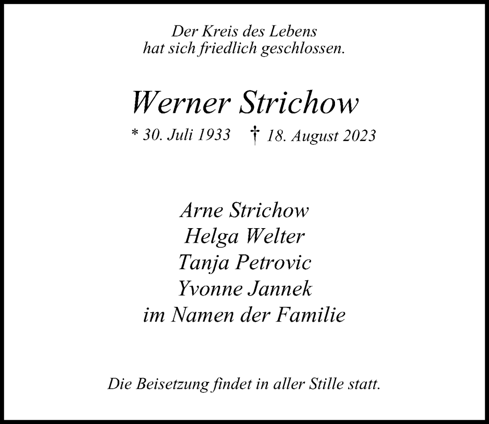  Traueranzeige für Werner Strichow vom 07.10.2023 aus 