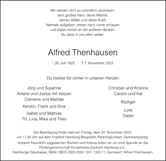 Traueranzeige von Alfred Thenhausen von Hamburger Abendblatt