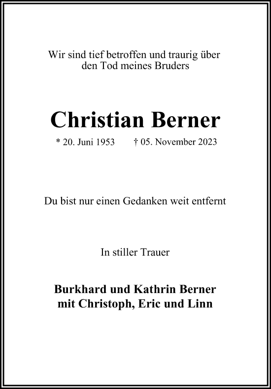 Traueranzeige von Christian Berner von Hamburger Abendblatt