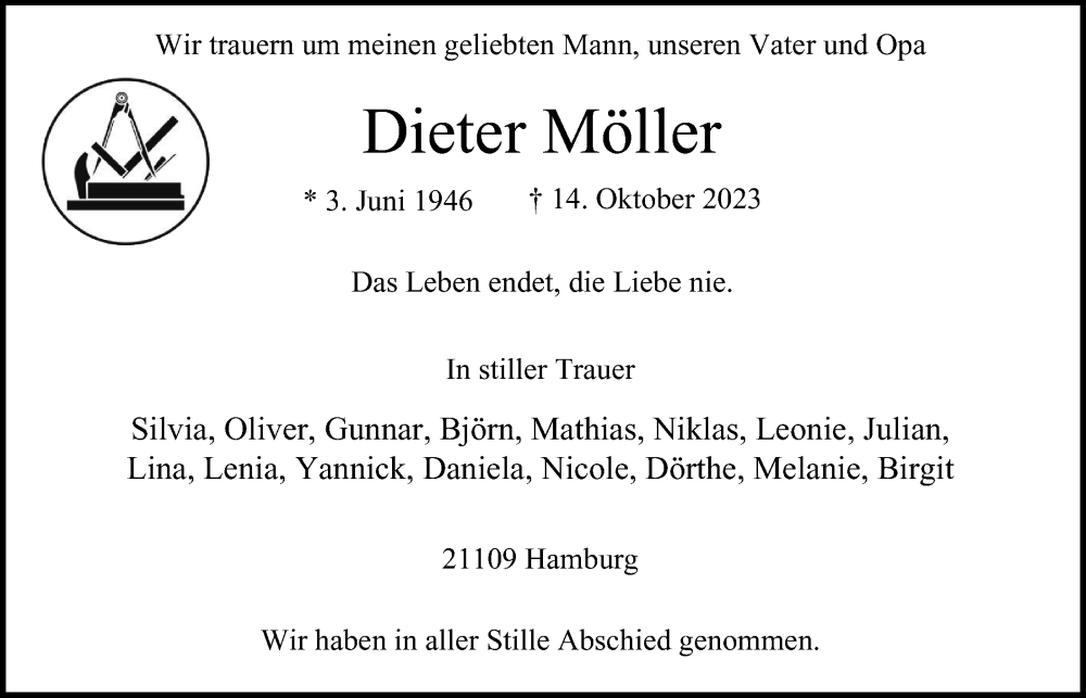  Traueranzeige für Dieter Möller vom 25.11.2023 aus 