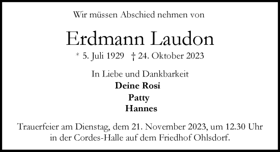 Traueranzeige von Erdmann Laudon von Hamburger Abendblatt