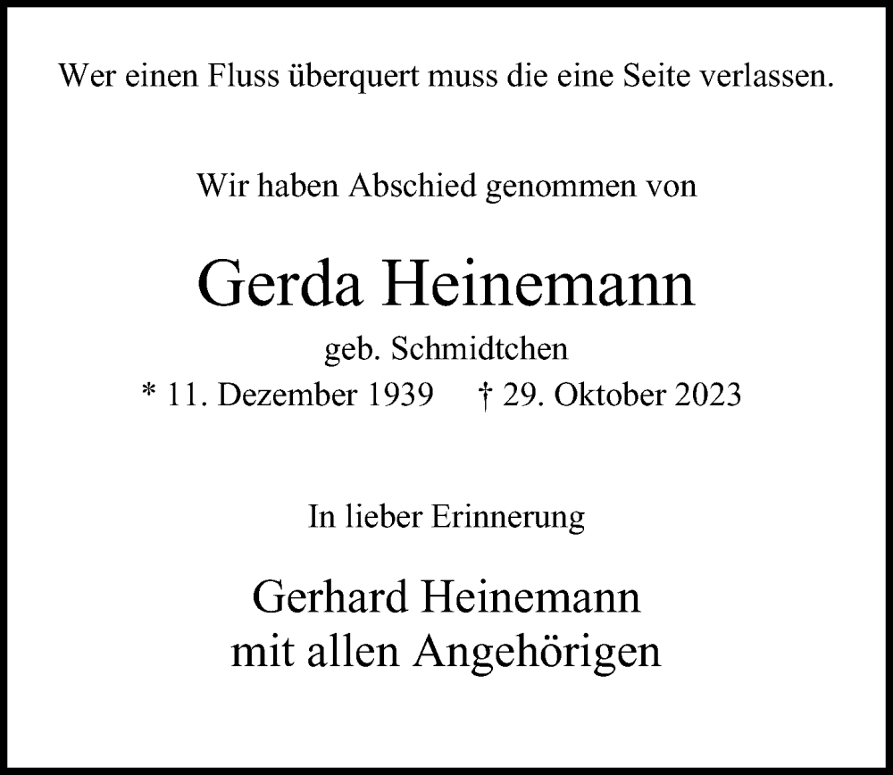  Traueranzeige für Gerda Heinemann vom 25.11.2023 aus 