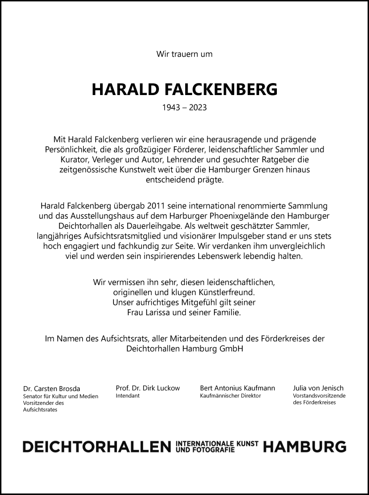  Traueranzeige für Harald Falckenberg vom 18.11.2023 aus Hamburger Abendblatt