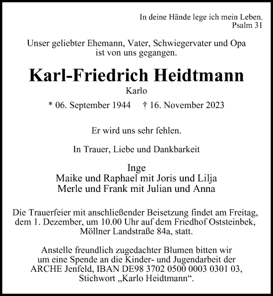 Traueranzeige von Karl-Friedrich Heidtmann von Hamburger Abendblatt