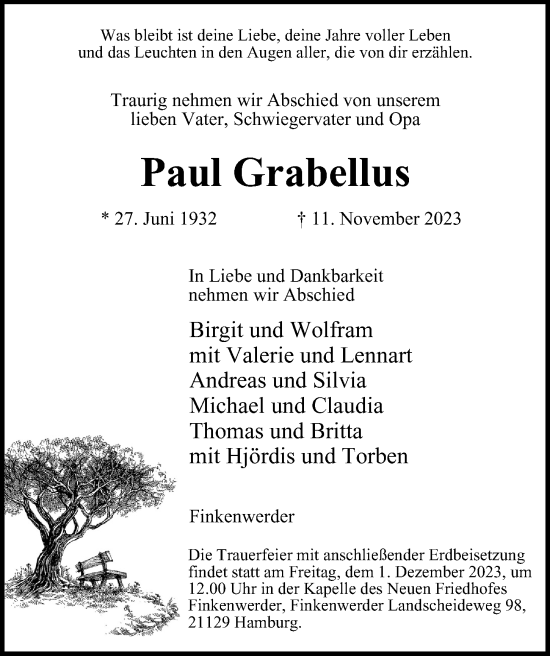 Traueranzeige von Paul Grabellus 