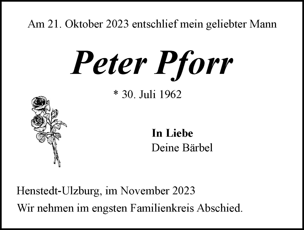  Traueranzeige für Peter Pforr vom 04.11.2023 aus 