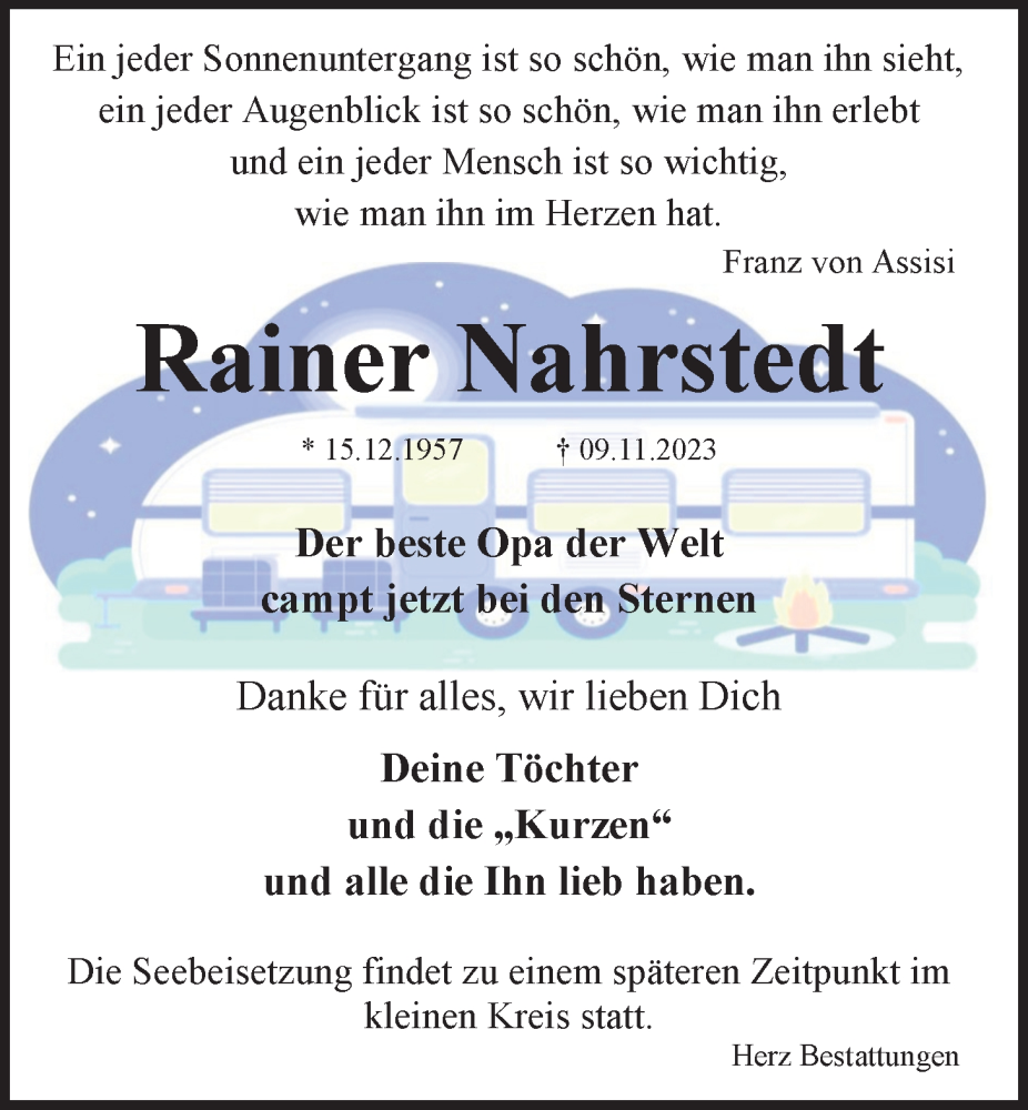  Traueranzeige für Rainer Nahrstedt vom 18.11.2023 aus Bergedorfer Zeitung