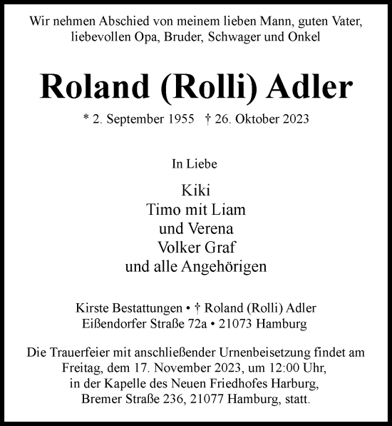 Traueranzeige von Roland Adler 