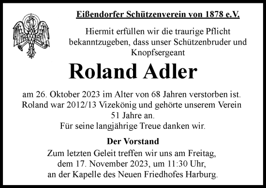 Traueranzeige von Roland Adler 