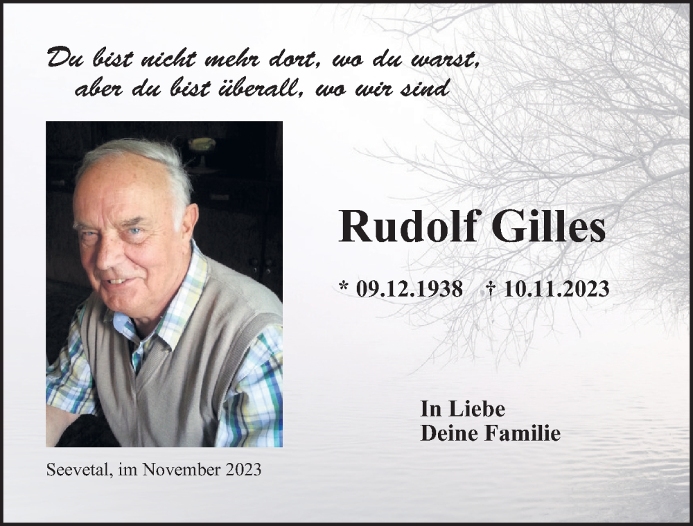  Traueranzeige für Rudolf Gilles vom 18.11.2023 aus HA Regio Harburg