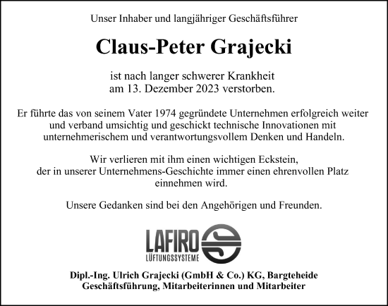 Traueranzeige von Claus-Peter Grajecki von Hamburger Abendblatt