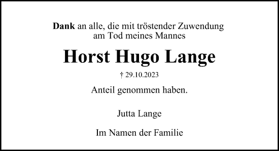 Traueranzeige von Horst Hugo Lange von Hamburger Abendblatt