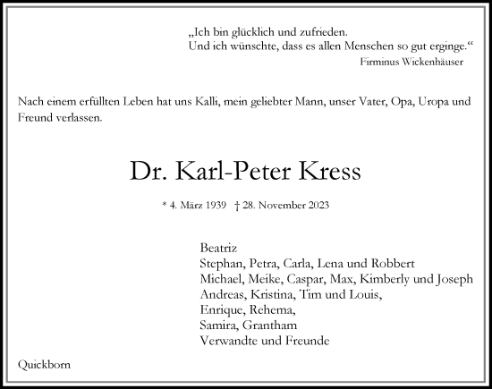 Traueranzeige von Karl-Peter Kress von Hamburger Abendblatt