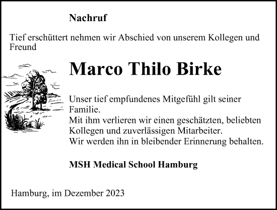 Traueranzeige von Marco Thilo Birke von Hamburger Abendblatt