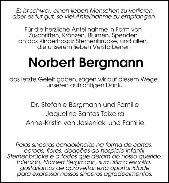 Traueranzeige von Norbert Bergmann von Hamburger Abendblatt