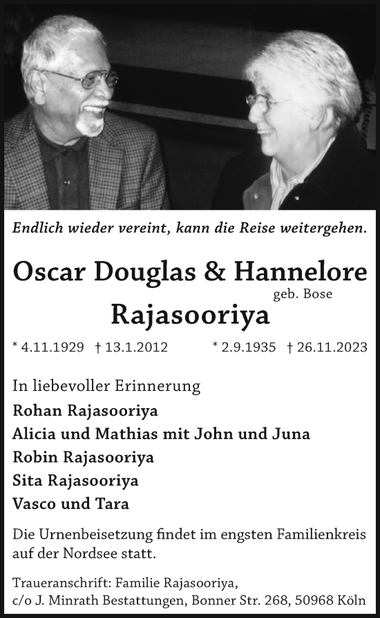 Traueranzeige von Oscar Rajasooriya von Hamburger Abendblatt