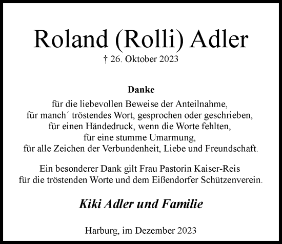 Traueranzeige von Roland Adler 