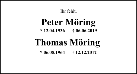 Traueranzeige von Thomas Möring von Hamburger Abendblatt