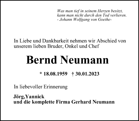 Traueranzeige von Bernd Neumann von Niendorfer Wochenblatt