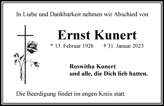 Traueranzeige von Ernst Kunert von Bergedorfer Zeitung
