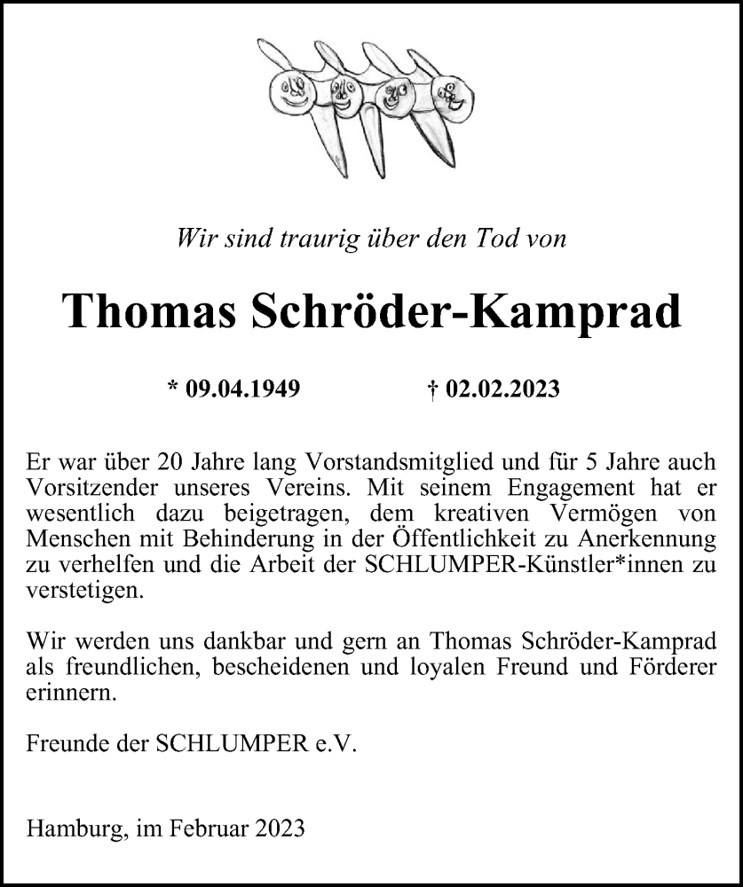  Traueranzeige für Thomas Schröder-Kamprad vom 13.02.2023 aus Hamburger Abendblatt