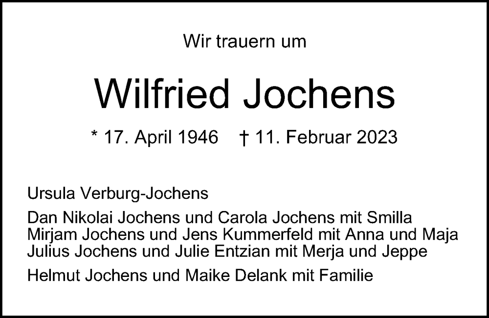  Traueranzeige für Wilfried Jochens vom 25.02.2023 aus Hamburger Abendblatt