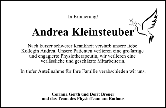 Traueranzeige von Andrea Kleinsteuber von HA Regio Harburg