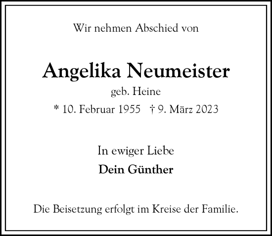 Traueranzeige von Angelika Neumeister von Hamburger Abendblatt