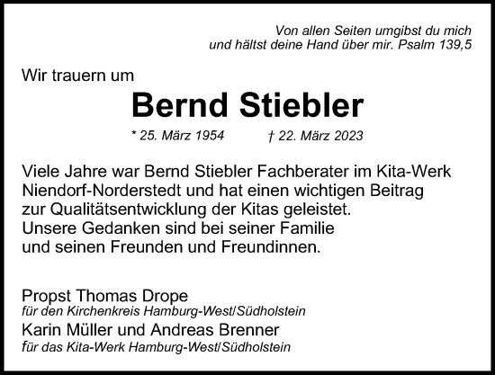 Traueranzeige von Bernd Stiebler von HA Regio Norderstedt