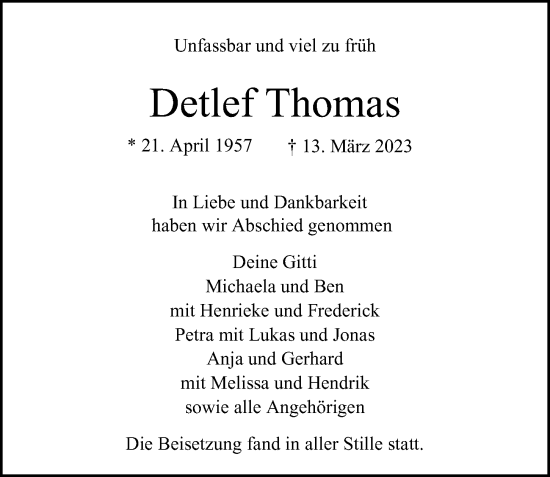 Traueranzeige von Detlef Thomas 