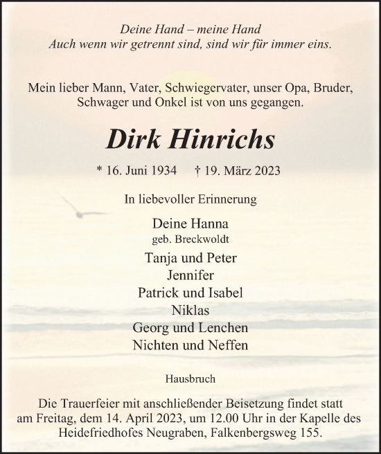 Traueranzeige von Dirk Hinrichs 